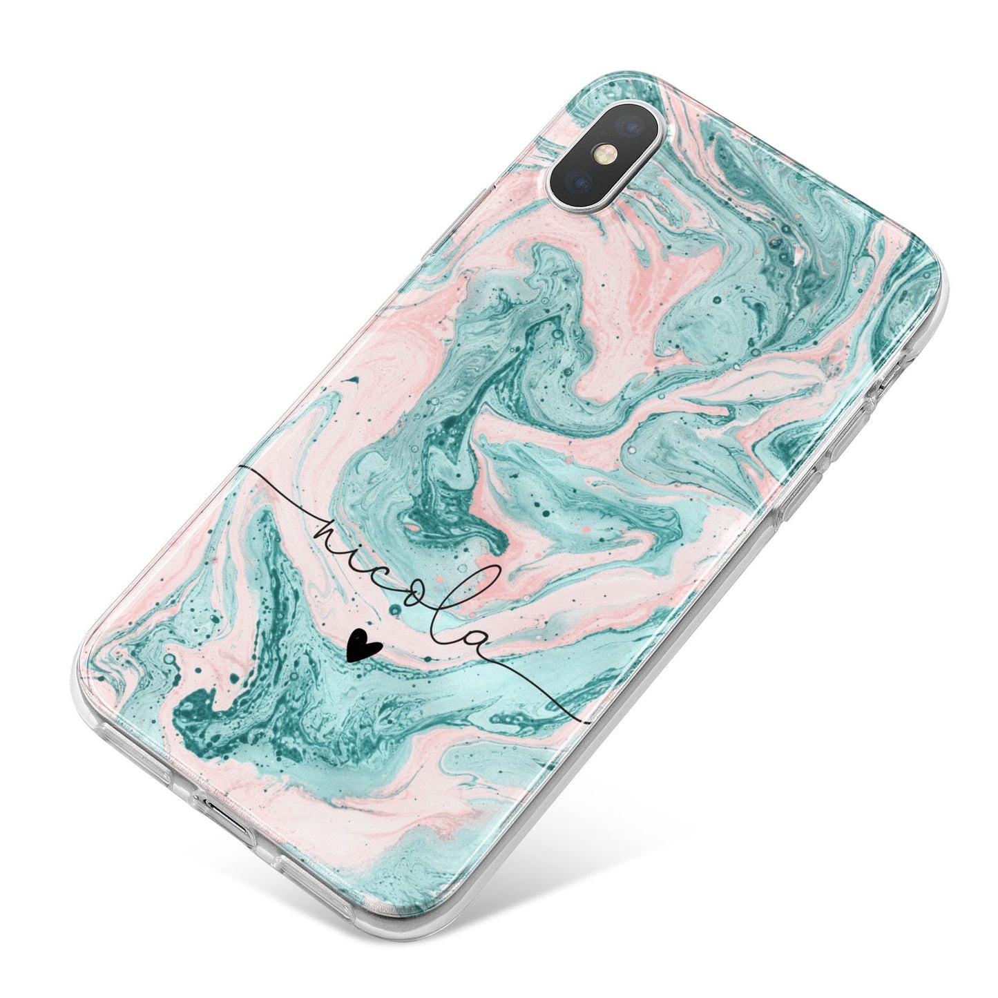 Personalised Name Green Swirl Marble iPhone X Bumper Case on Silver iPhone