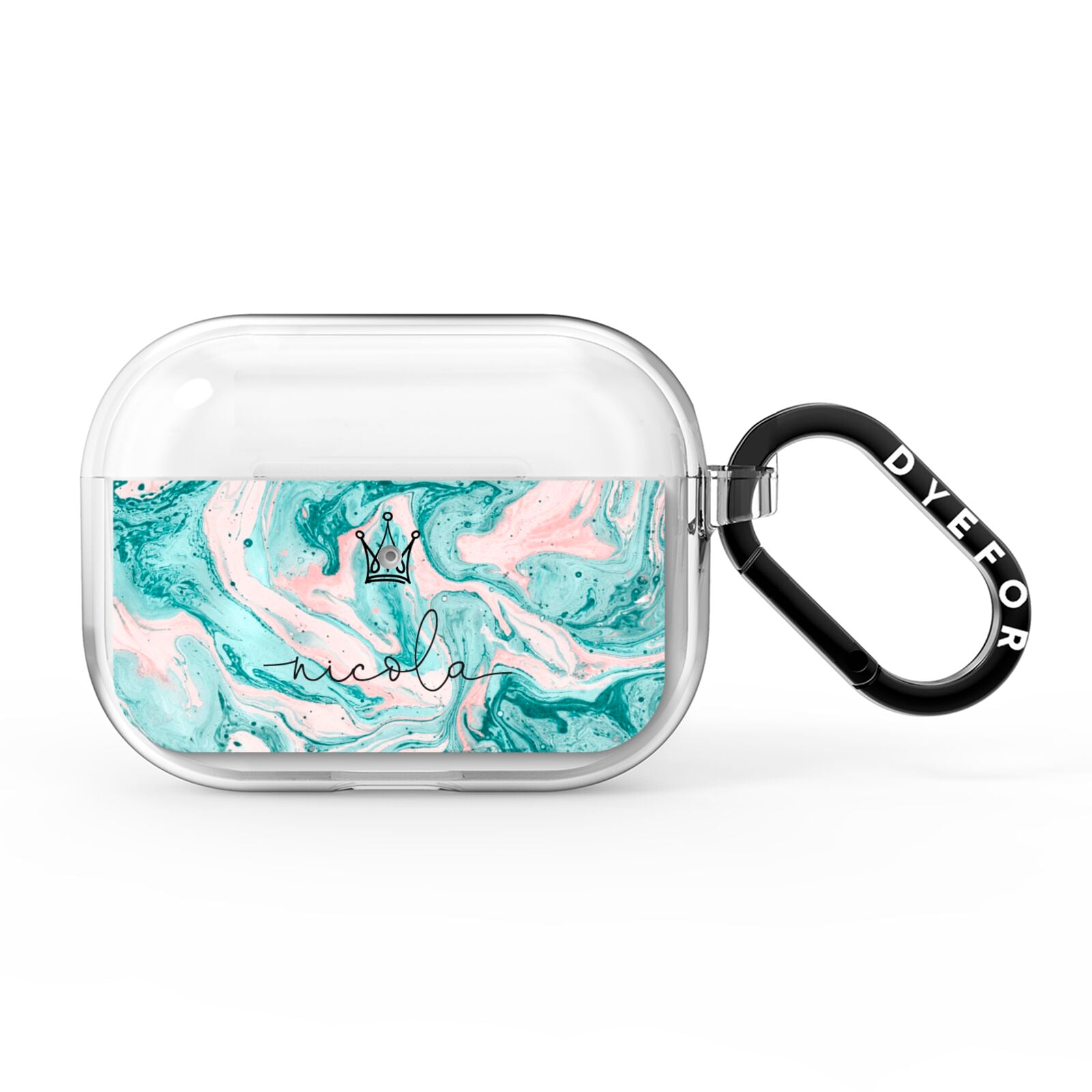 Personalised Name Marble Effect Crown AirPods Pro Clear Case