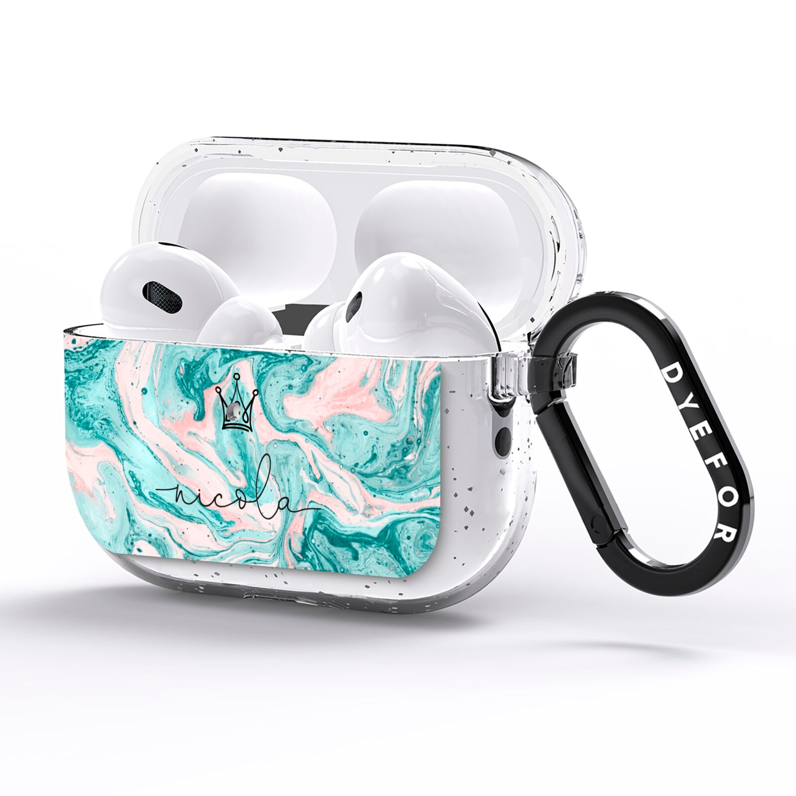 Personalised Name Marble Effect Crown AirPods Pro Glitter Case Side Image