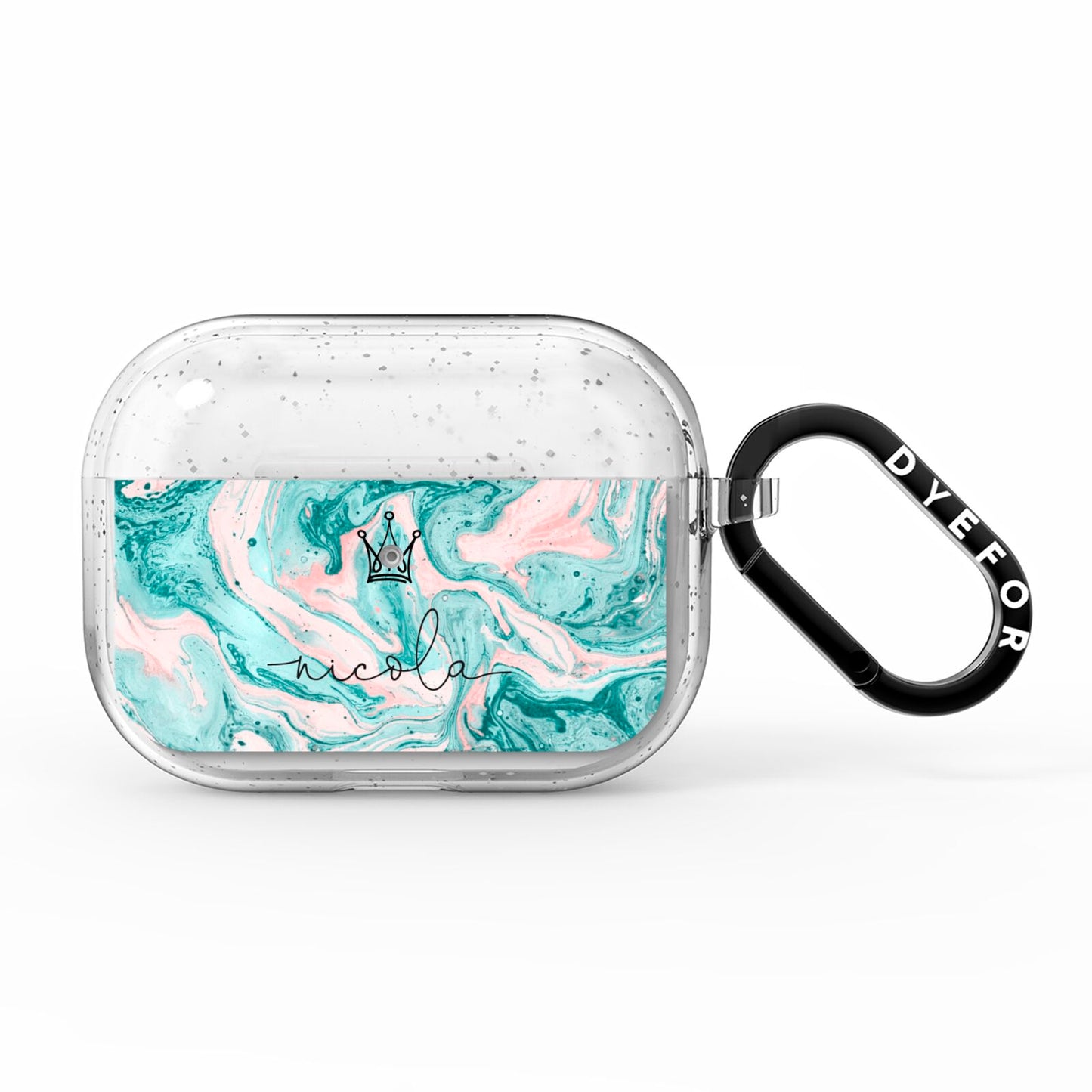 Personalised Name Marble Effect Crown AirPods Pro Glitter Case