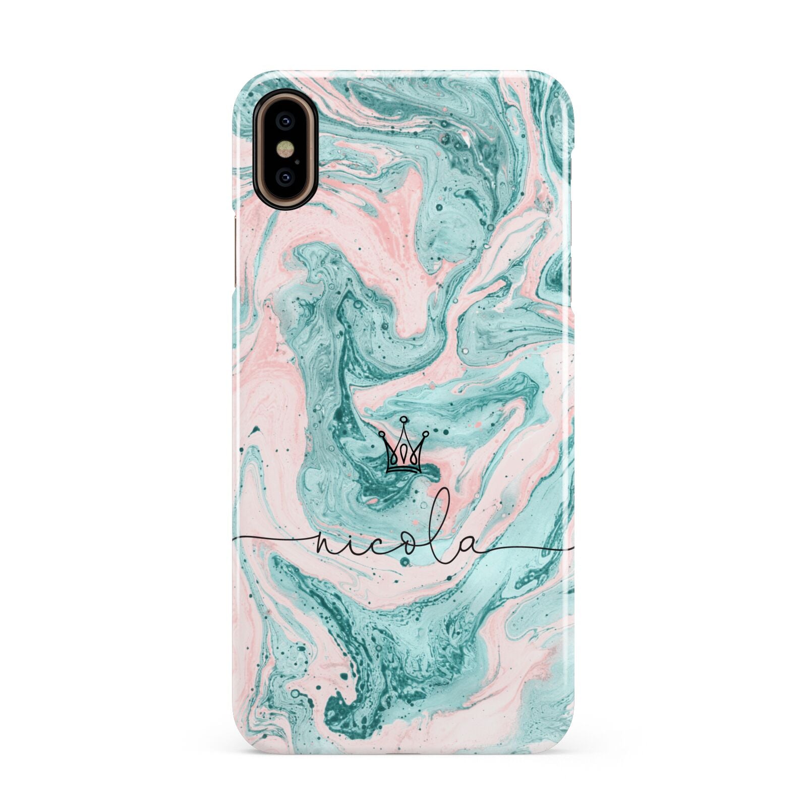 Personalised Name Marble Effect Crown Apple iPhone Xs Max 3D Snap Case