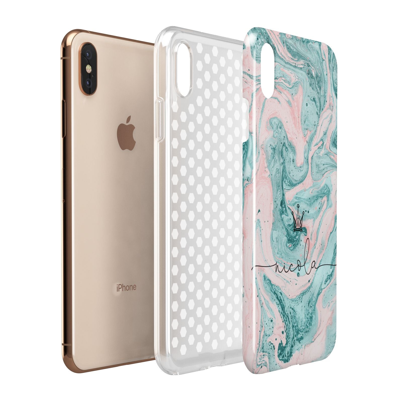 Personalised Name Marble Effect Crown Apple iPhone Xs Max 3D Tough Case Expanded View