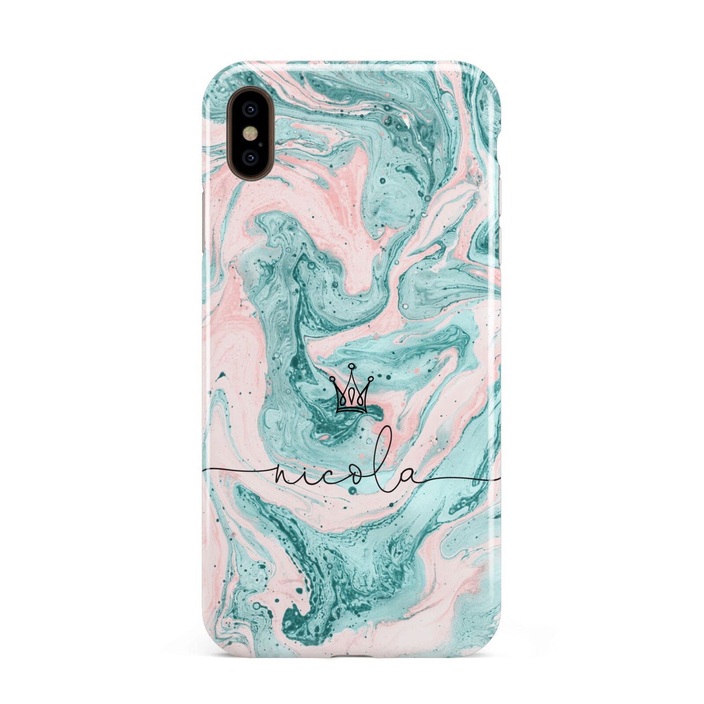 Personalised Name Marble Effect Crown Apple iPhone Xs Max 3D Tough Case