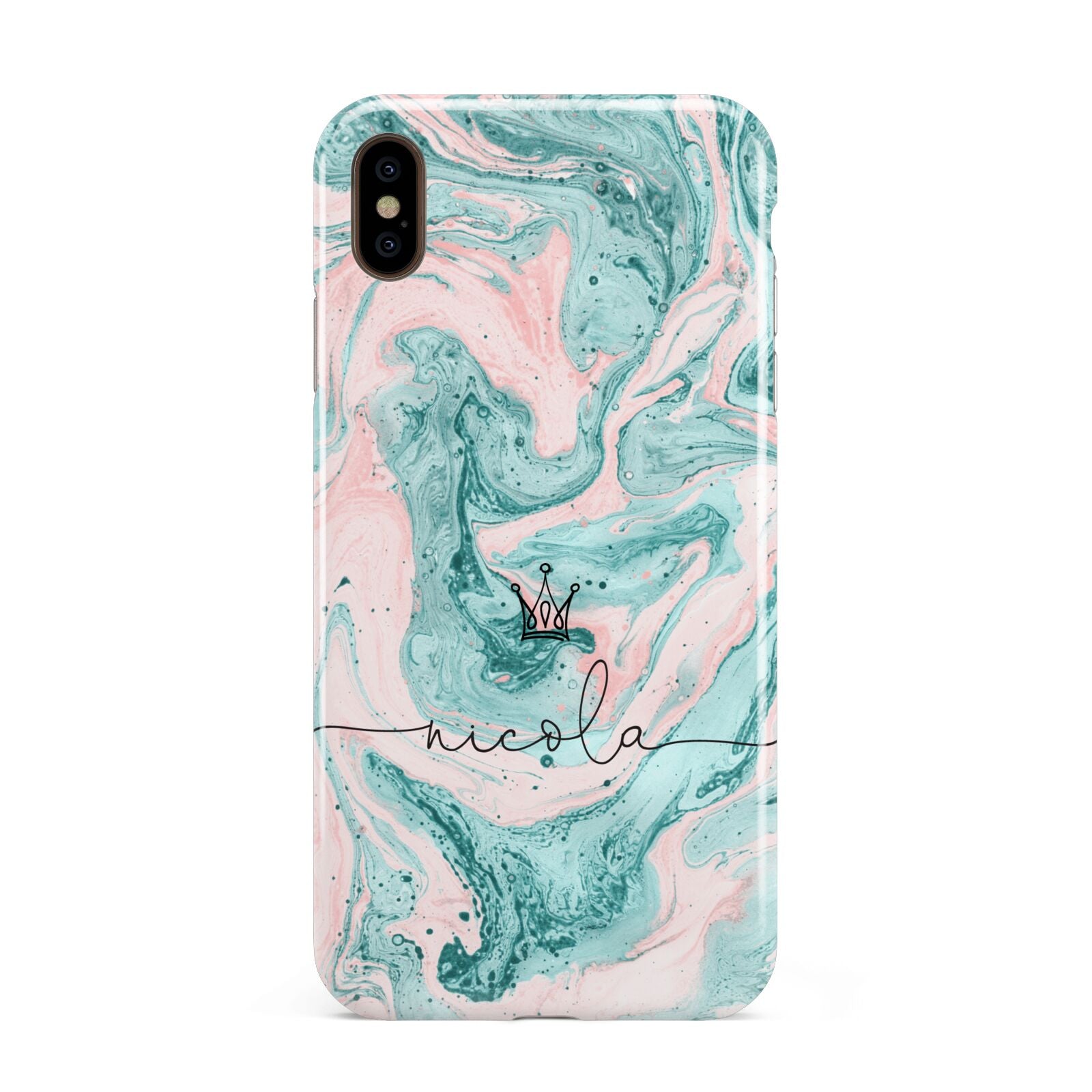 Personalised Name Marble Effect Crown Apple iPhone Xs Max 3D Tough Case