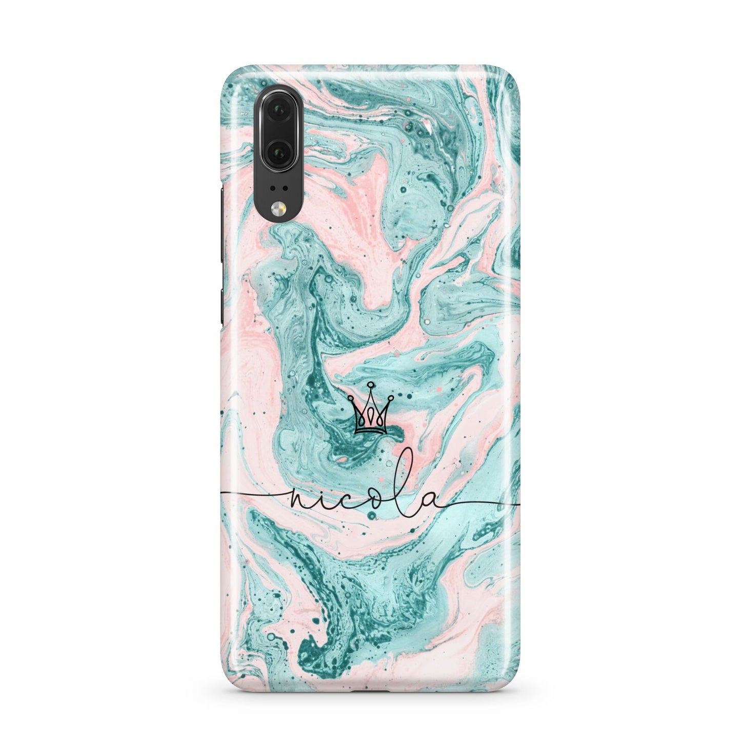 Personalised Name Marble Effect Crown Huawei P20 Phone Case