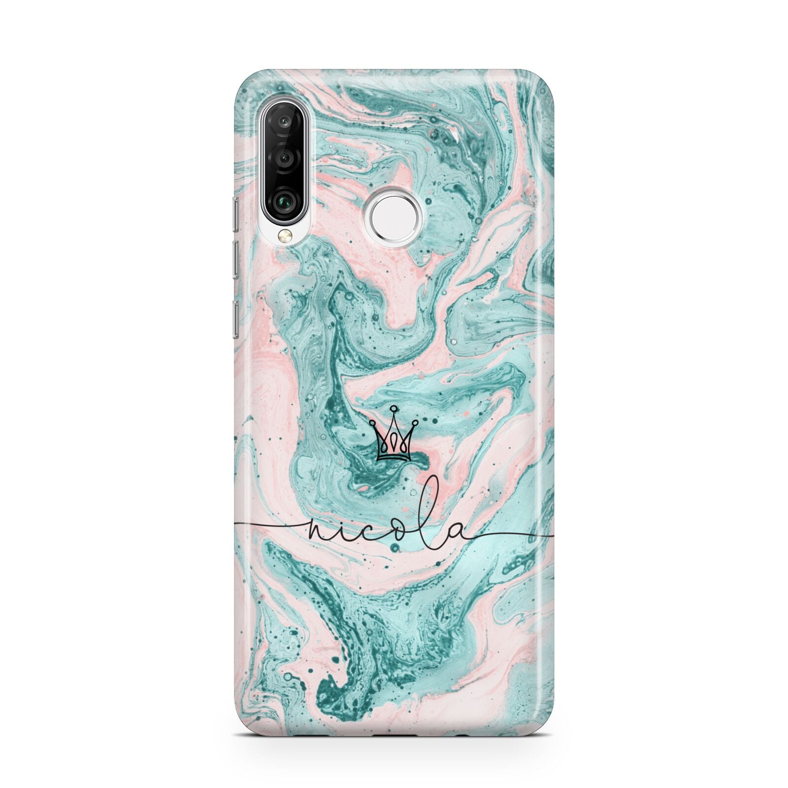 Personalised Name Marble Effect Crown Huawei P30 Lite Phone Case