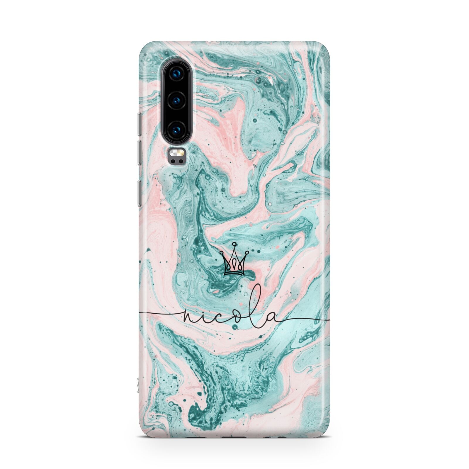 Personalised Name Marble Effect Crown Huawei P30 Phone Case