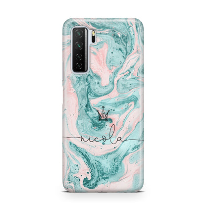 Personalised Name Marble Effect Crown Huawei P40 Lite 5G Phone Case