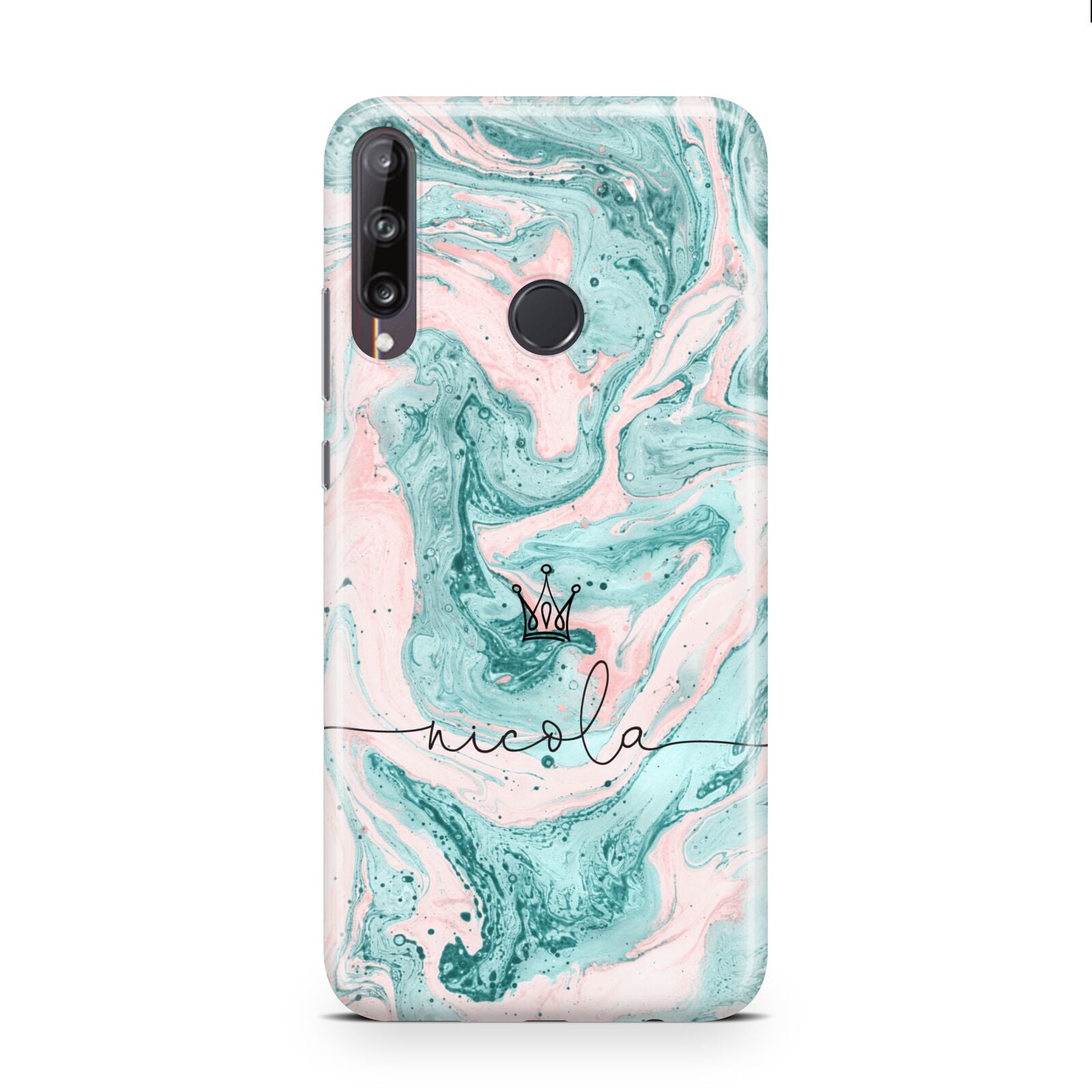 Personalised Name Marble Effect Crown Huawei P40 Lite E Phone Case