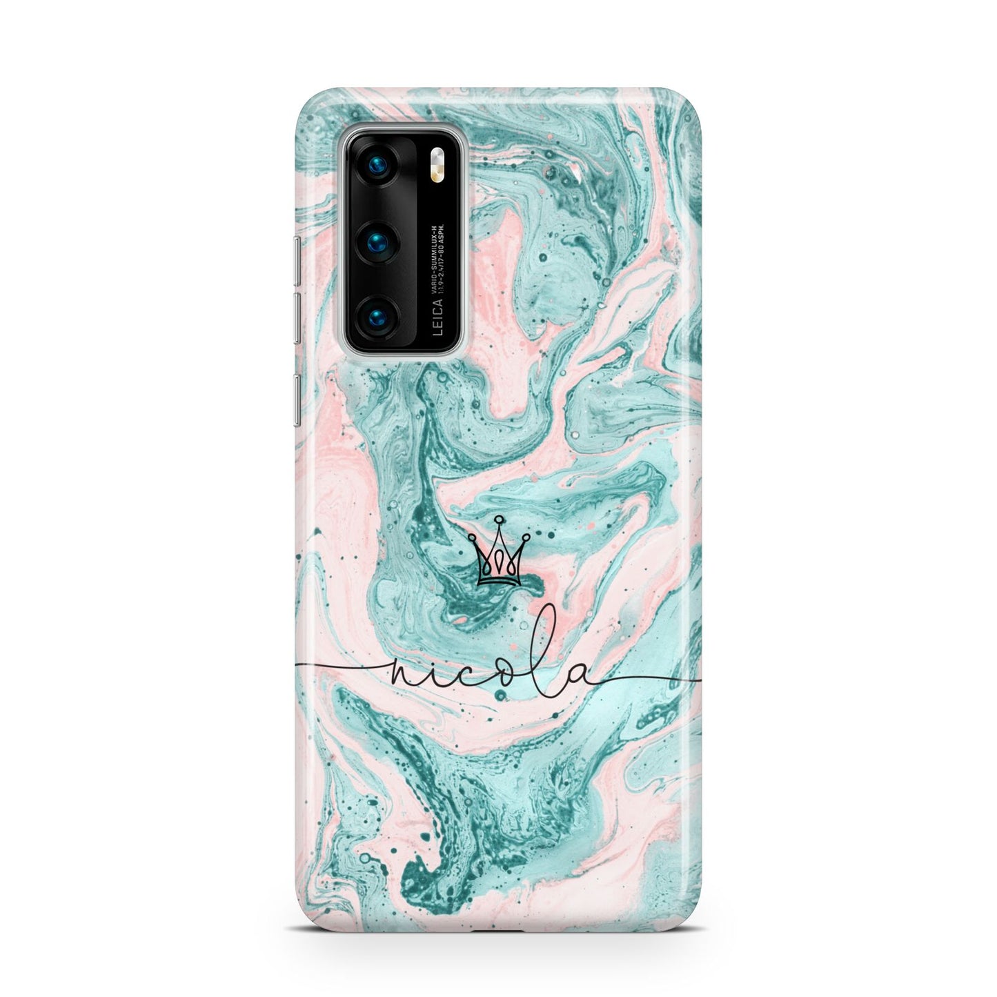 Personalised Name Marble Effect Crown Huawei P40 Phone Case