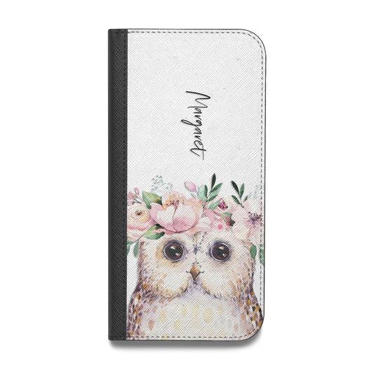 Personalised Name Owl Vegan Leather Flip iPhone Case