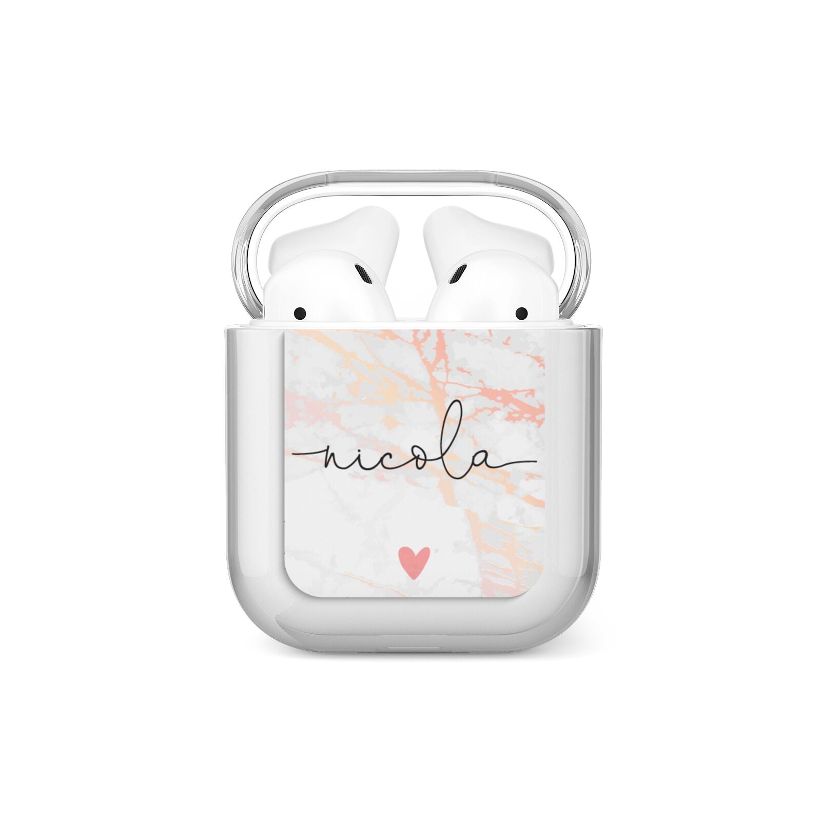 Personalised Name Pink Marble Heart AirPods Case
