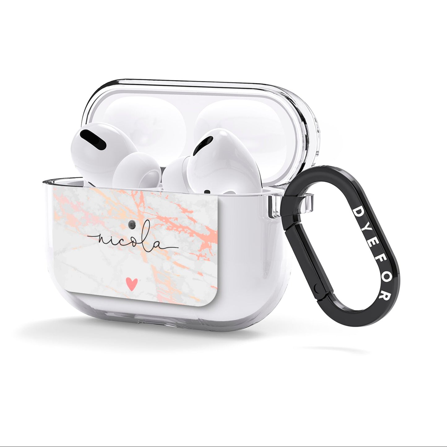Personalised Name Pink Marble Heart AirPods Clear Case 3rd Gen Side Image