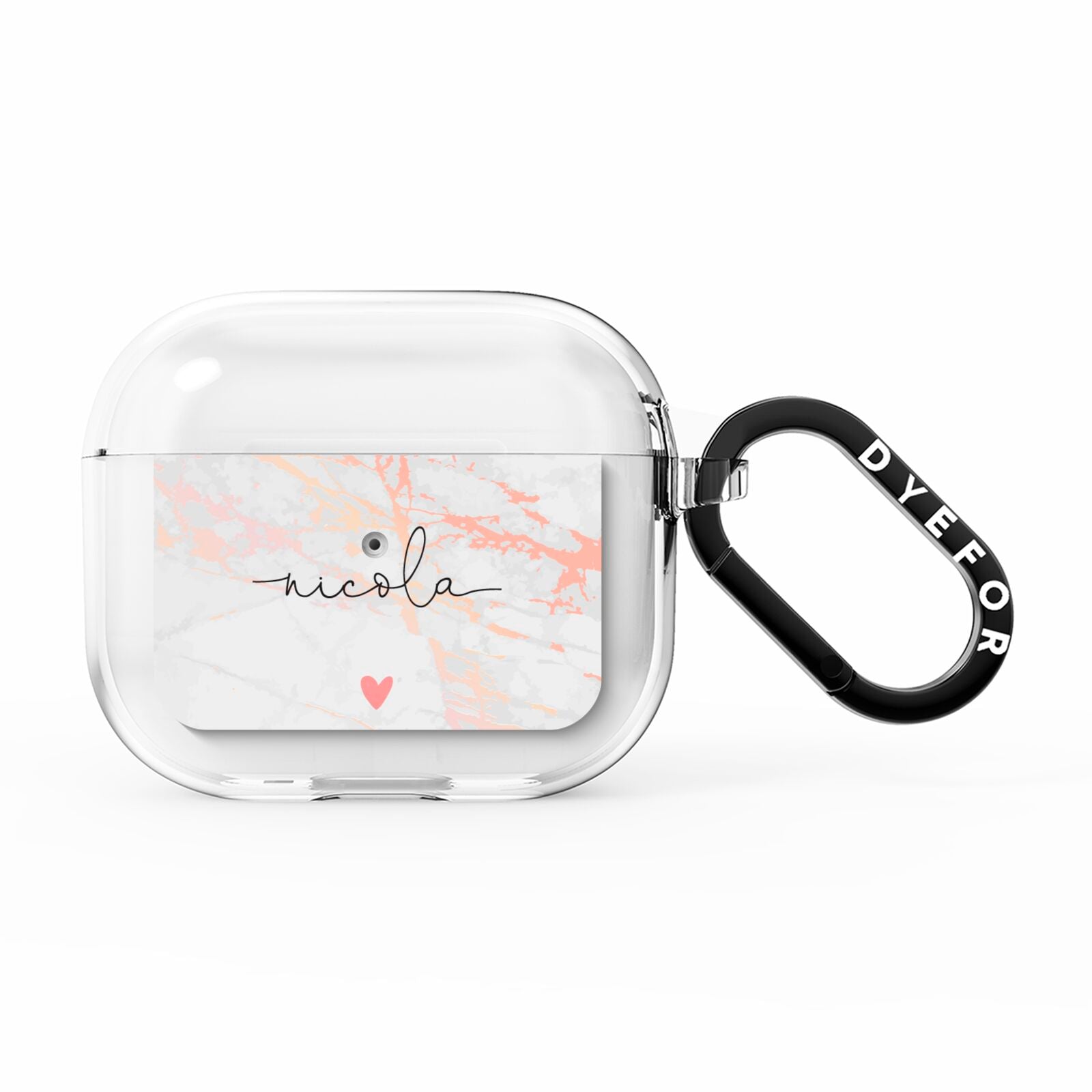 Personalised Name Pink Marble Heart AirPods Clear Case 3rd Gen
