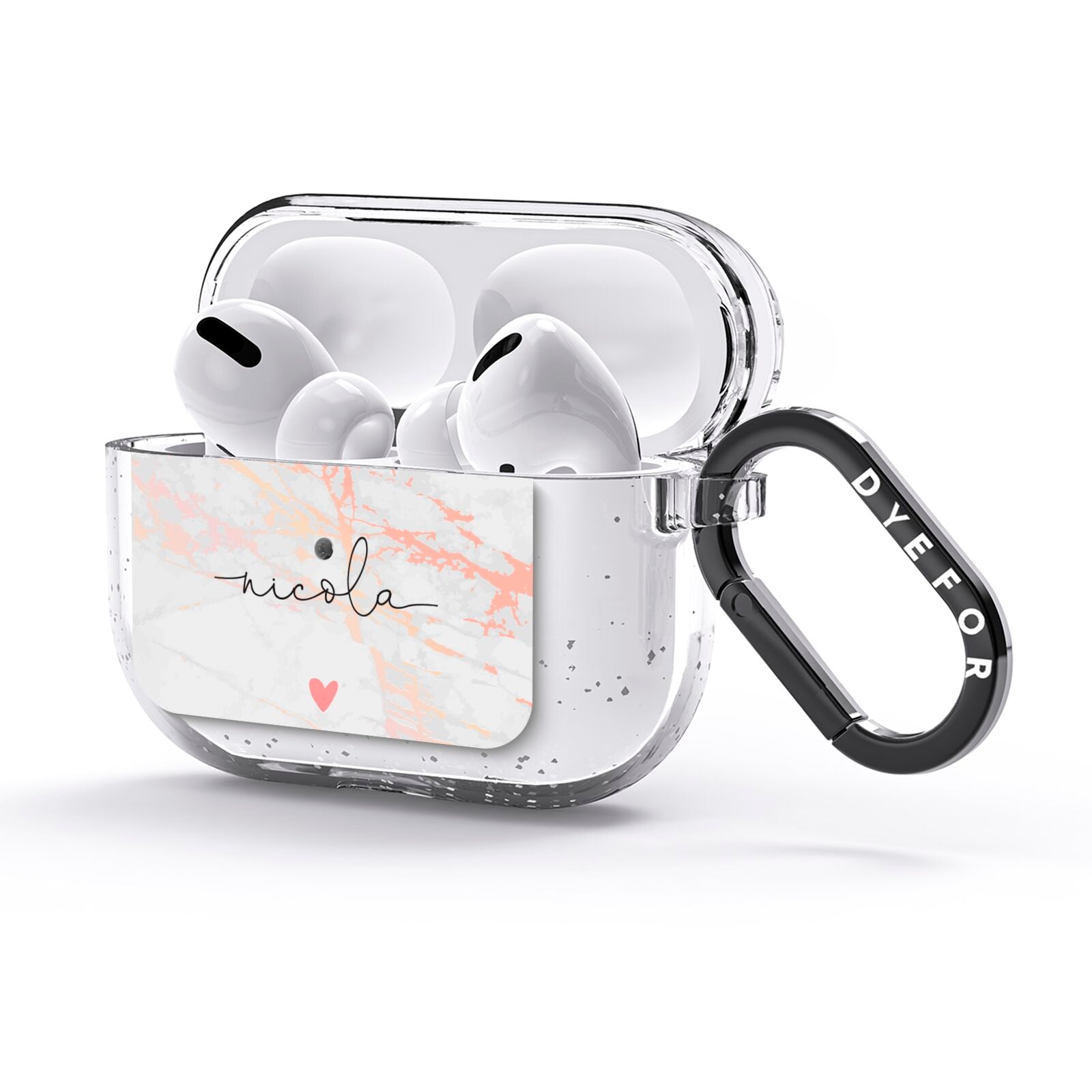 Personalised Name Pink Marble Heart AirPods Glitter Case 3rd Gen Side Image