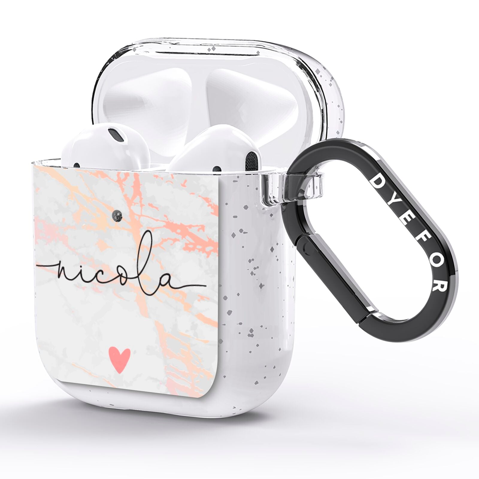 Personalised Name Pink Marble Heart AirPods Glitter Case Side Image