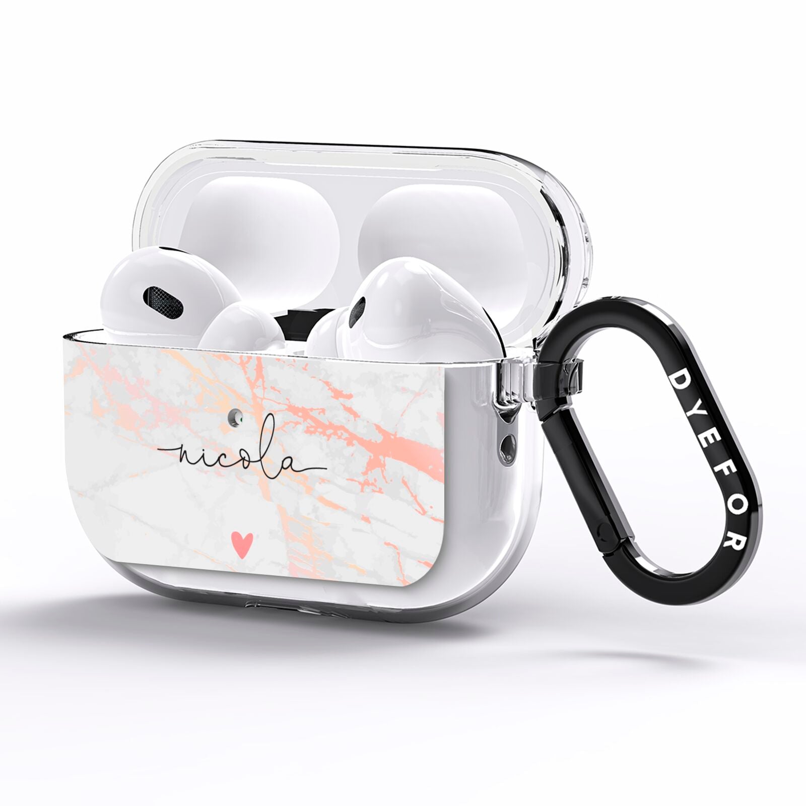Personalised Name Pink Marble Heart AirPods Pro Clear Case Side Image