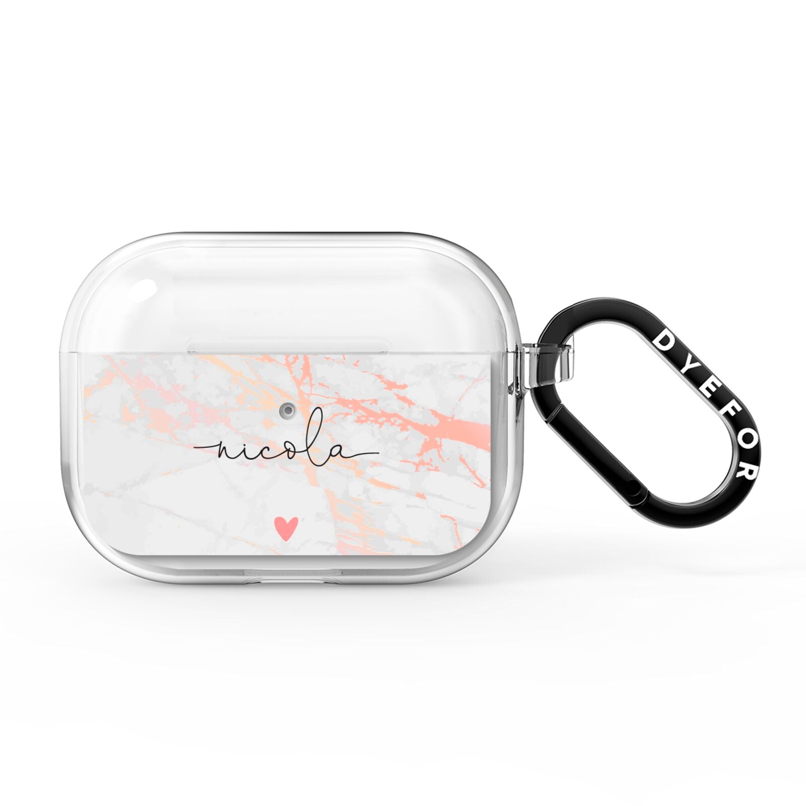 Personalised Name Pink Marble Heart AirPods Pro Clear Case