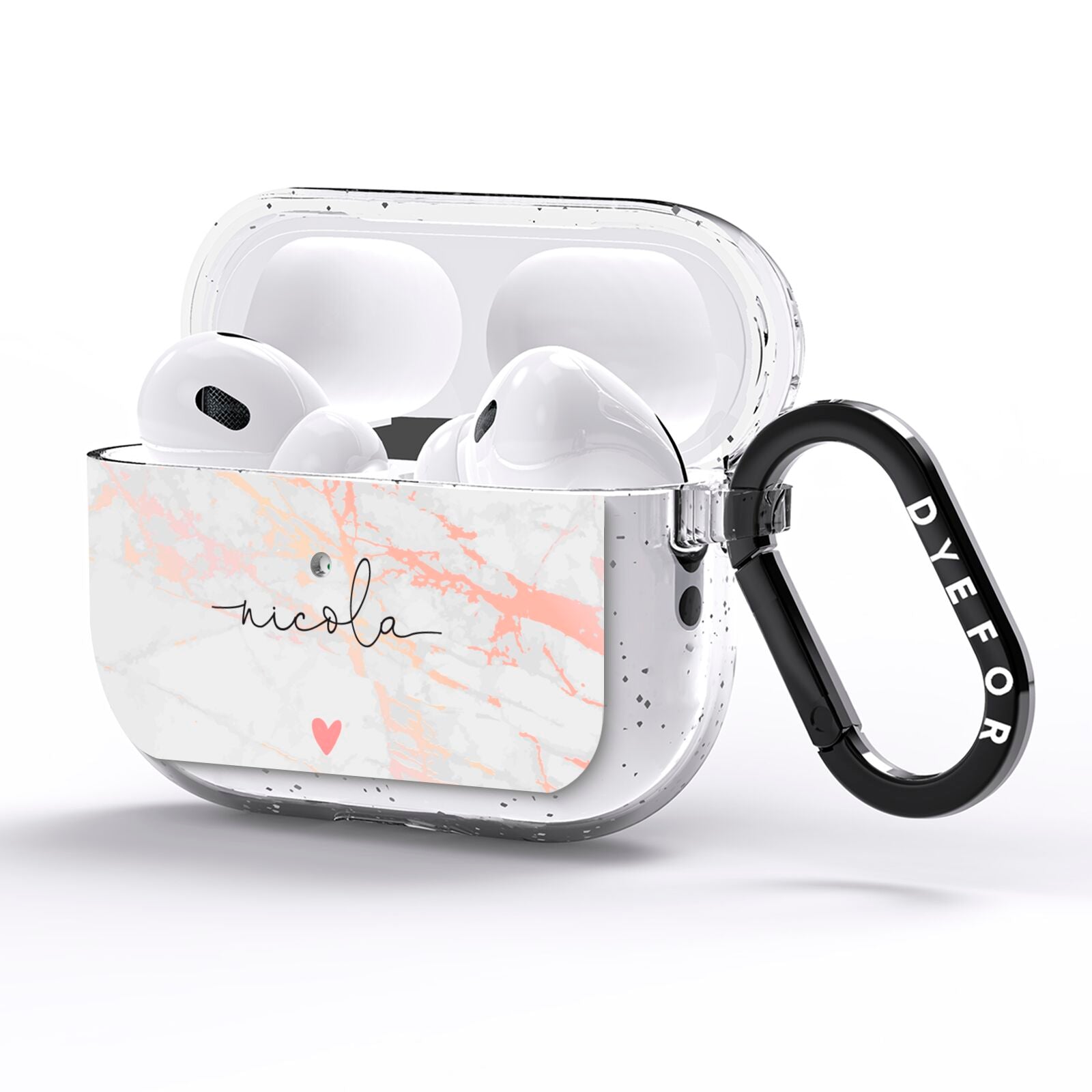 Personalised Name Pink Marble Heart AirPods Pro Glitter Case Side Image