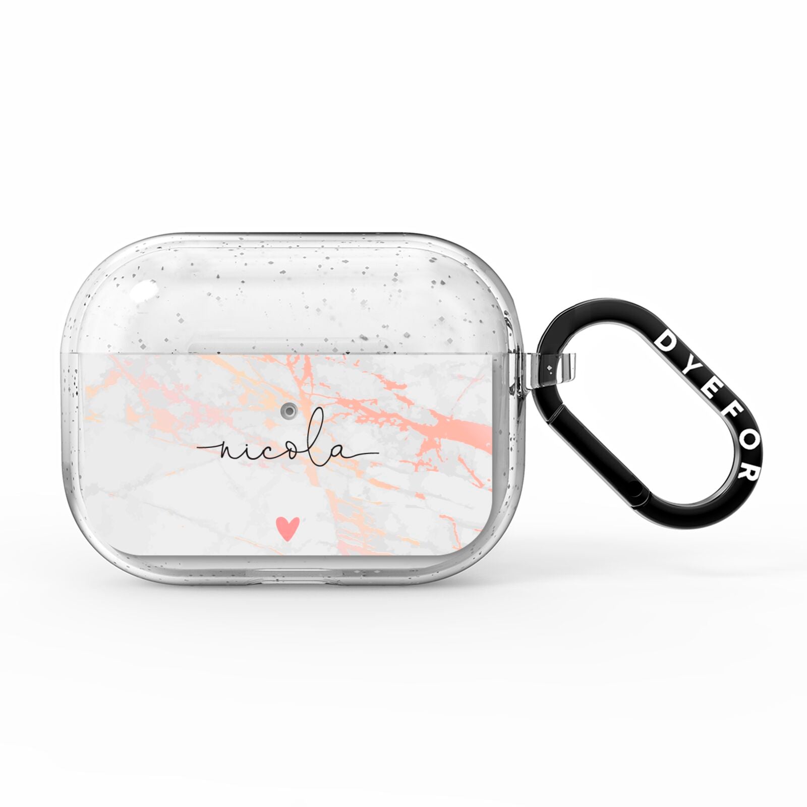 Personalised Name Pink Marble Heart AirPods Pro Glitter Case