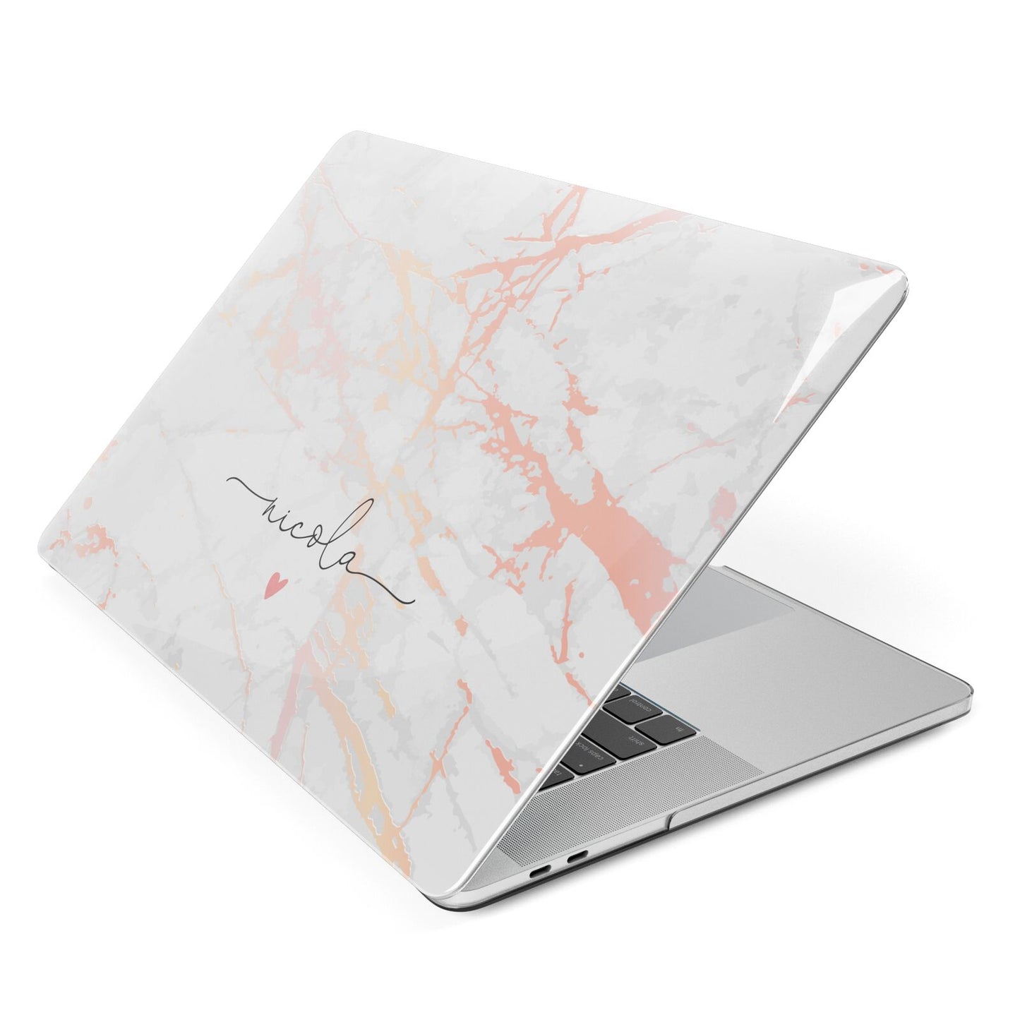 Personalised Name Pink Marble Heart Apple MacBook Case Side View