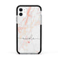Personalised Name Pink Marble Heart Apple iPhone 11 in White with Black Impact Case