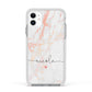 Personalised Name Pink Marble Heart Apple iPhone 11 in White with White Impact Case