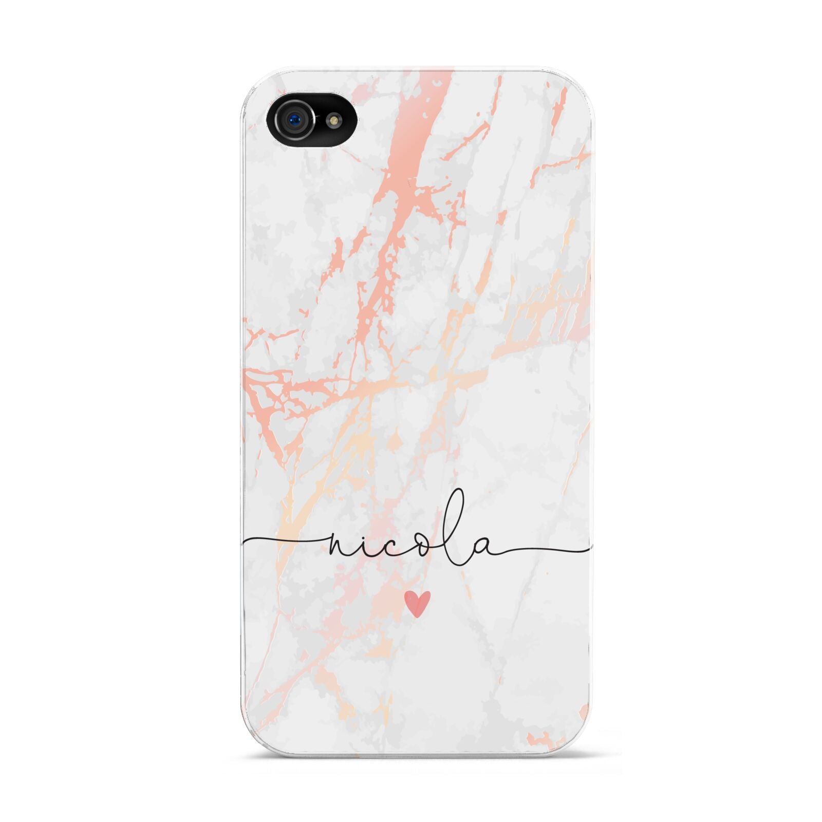 Personalised Name Pink Marble Heart Apple iPhone 4s Case