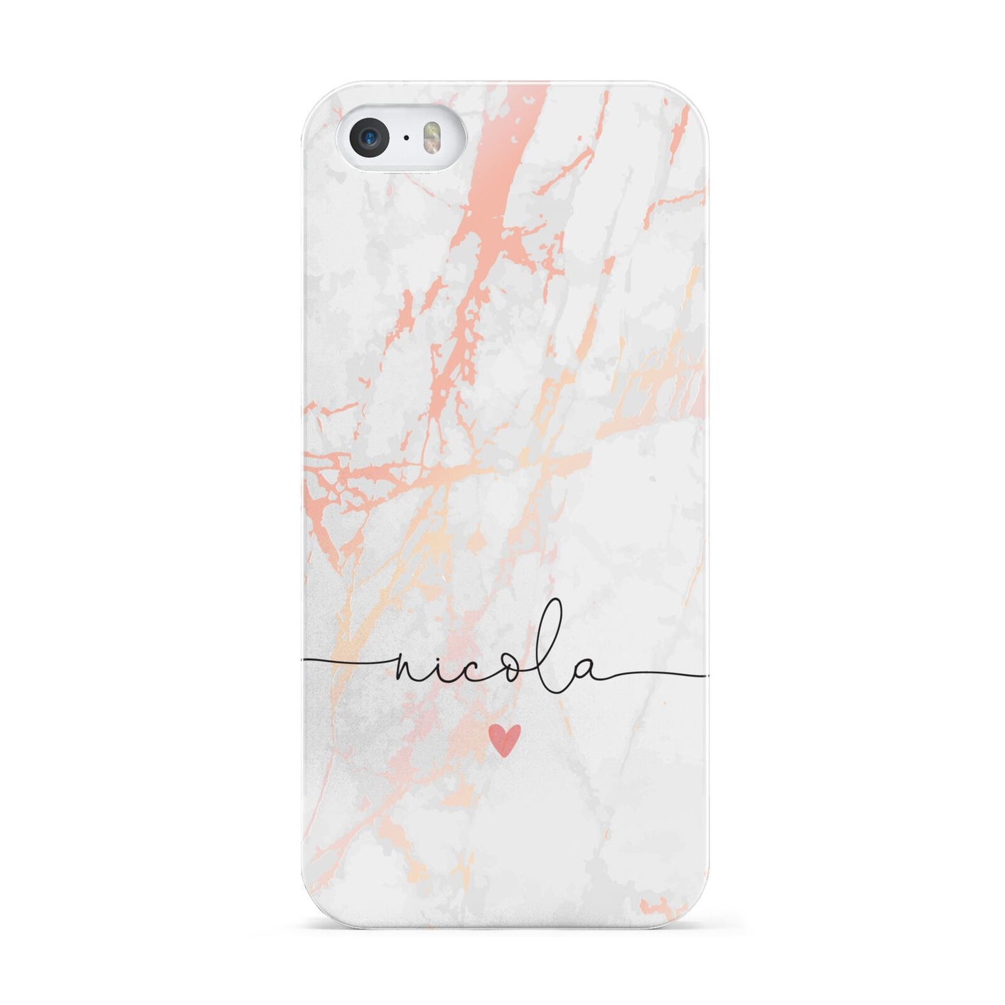 Personalised Name Pink Marble Heart Apple iPhone 5 Case