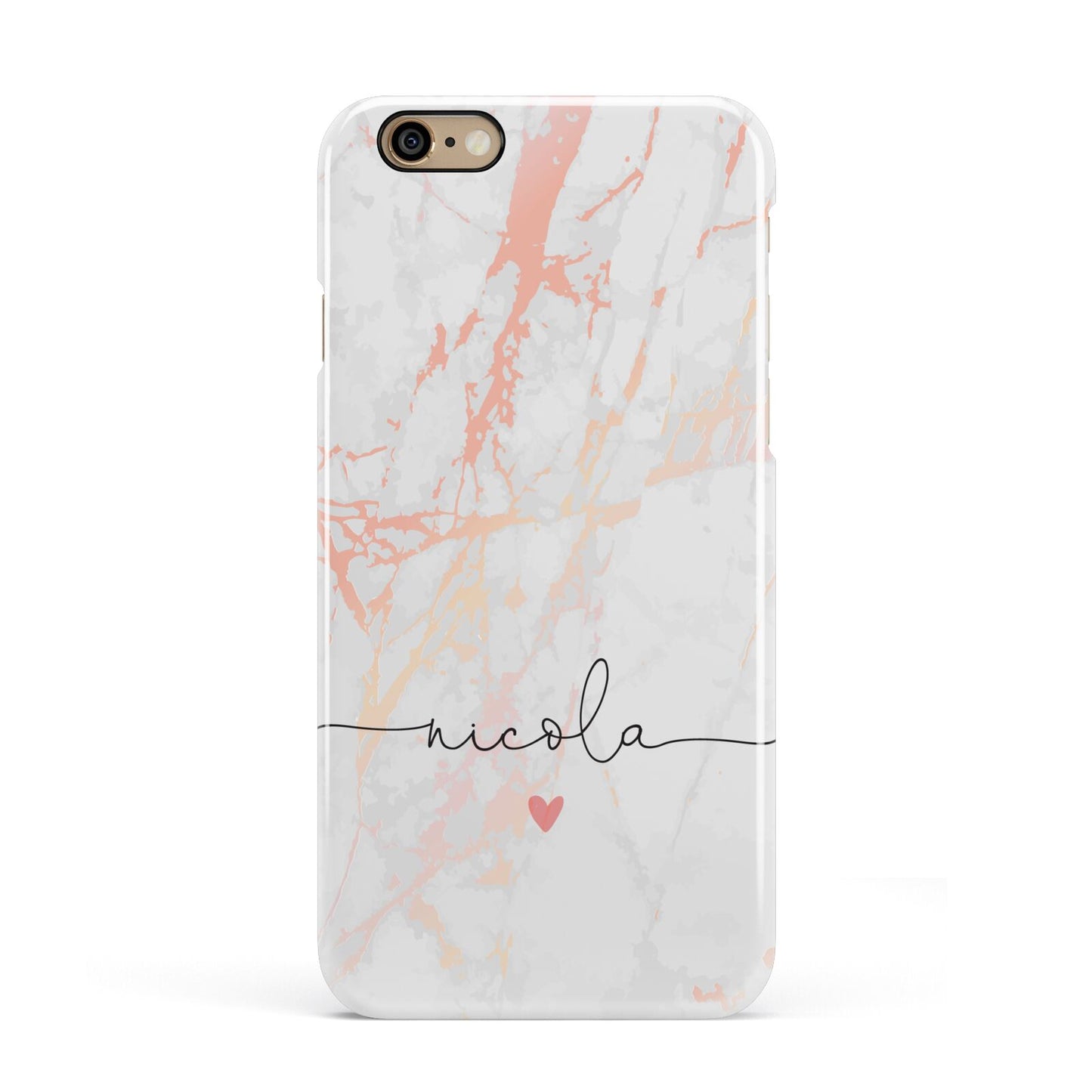 Personalised Name Pink Marble Heart Apple iPhone 6 3D Snap Case