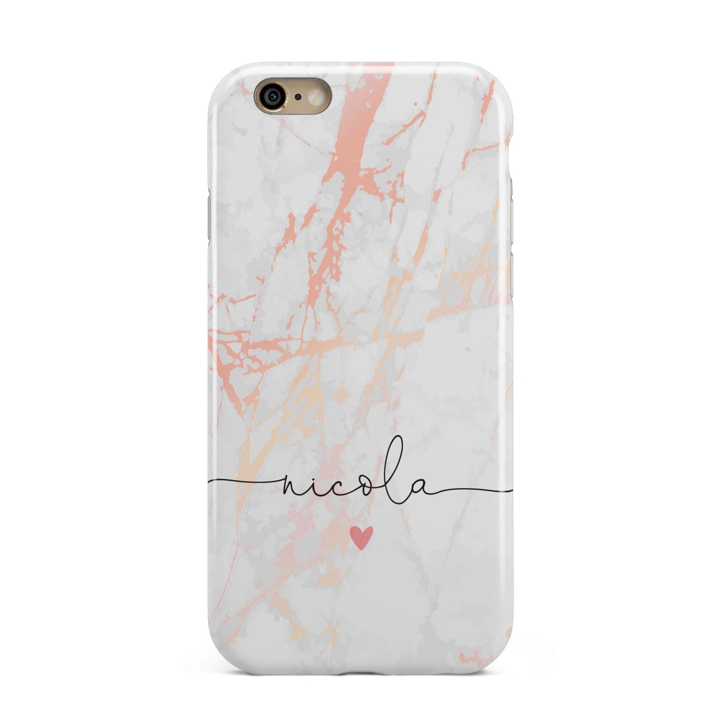 Personalised Name Pink Marble Heart Apple iPhone 6 3D Tough Case