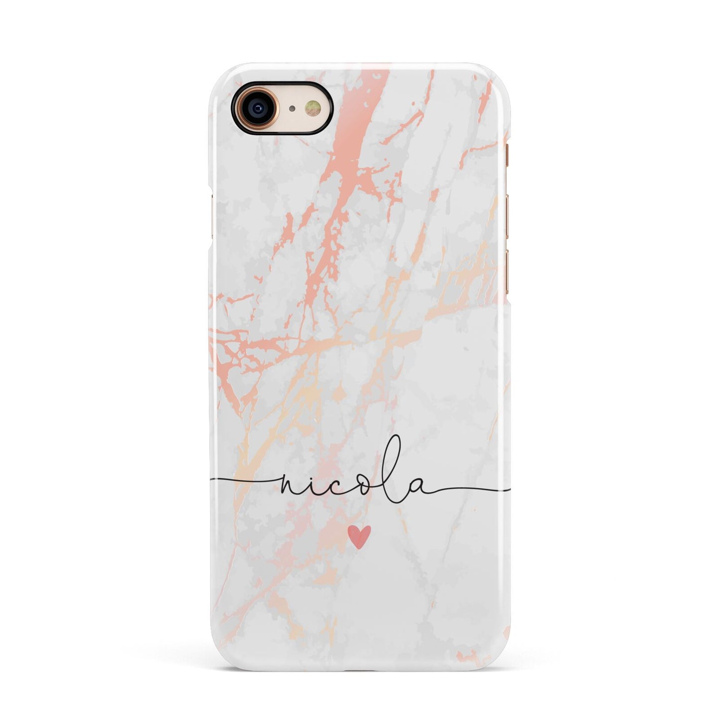 Personalised Name Pink Marble Heart Apple iPhone 7 8 3D Snap Case
