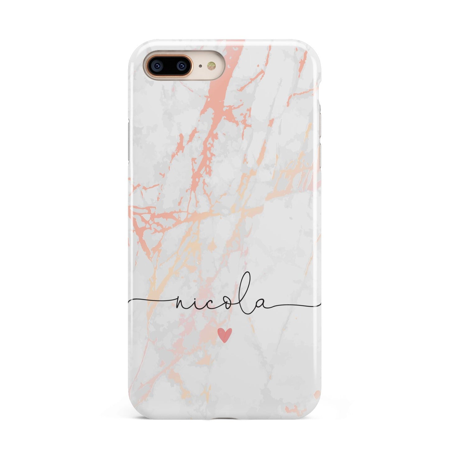 Personalised Name Pink Marble Heart Apple iPhone 7 8 Plus 3D Tough Case