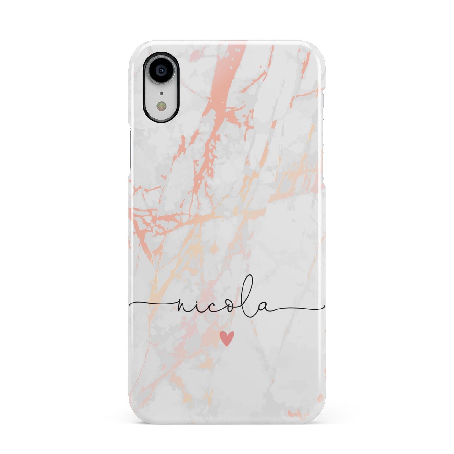 Personalised Name Pink Marble Heart Apple iPhone XR White 3D Snap Case