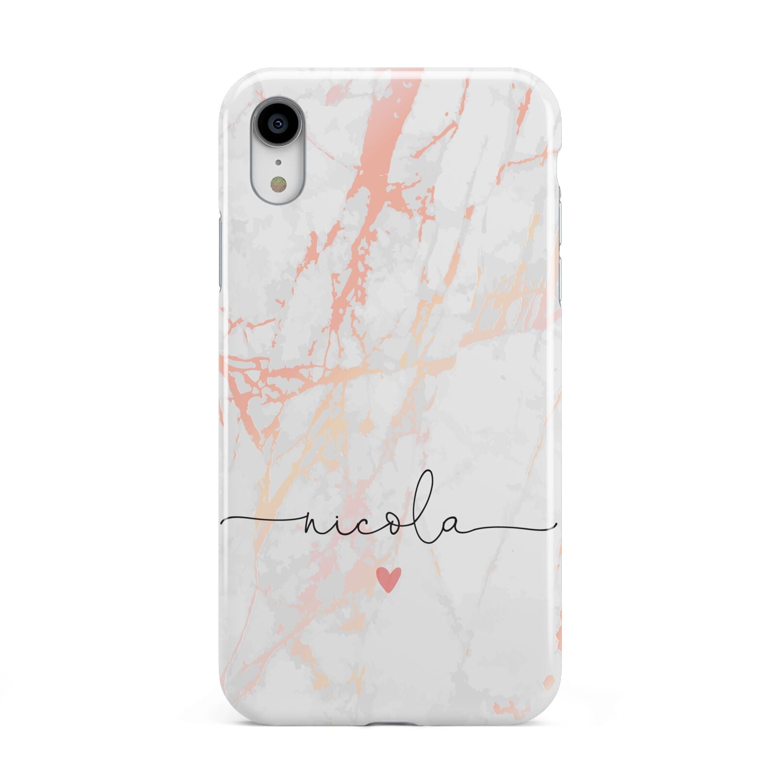 Personalised Name Pink Marble Heart Apple iPhone XR White 3D Tough Case