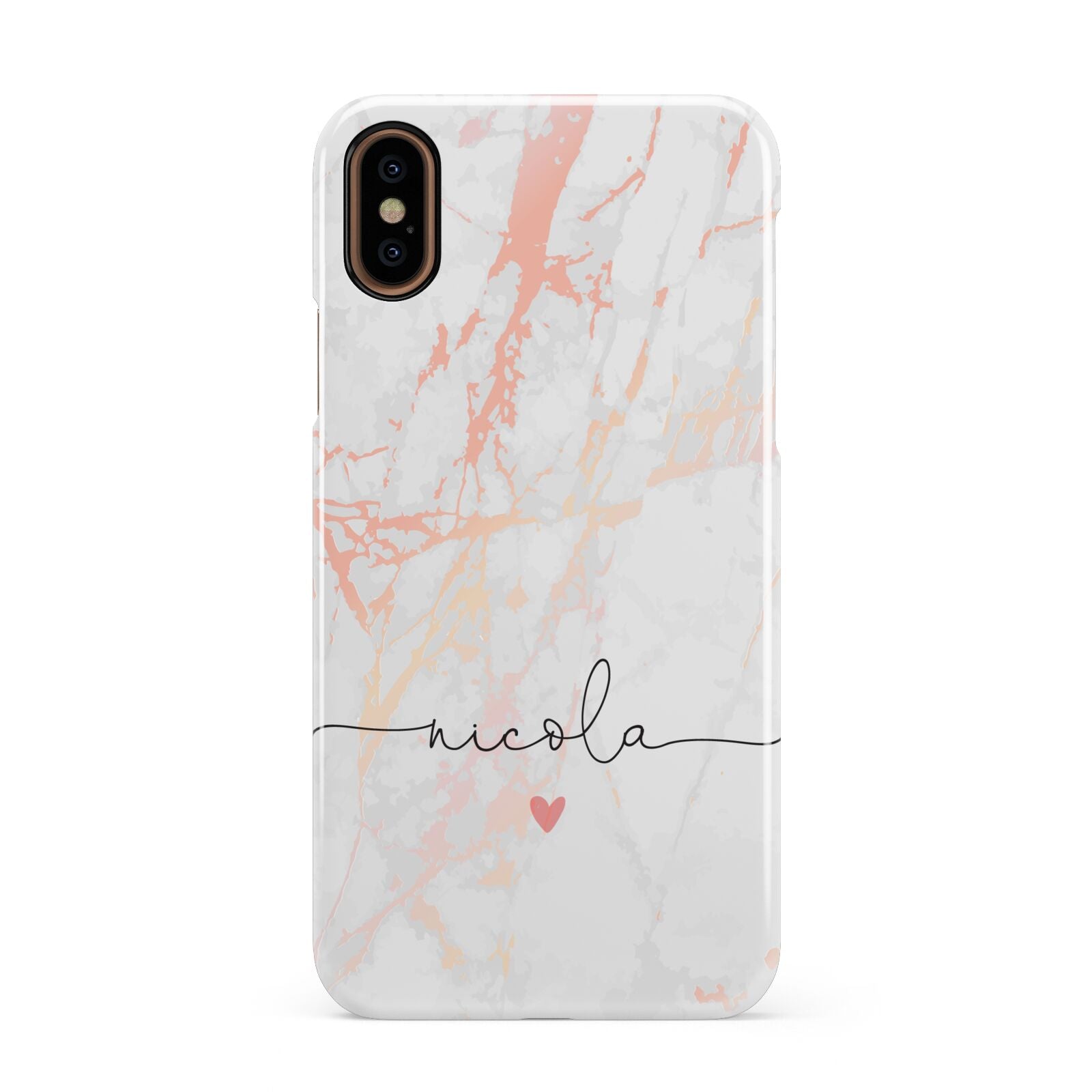 Personalised Name Pink Marble Heart Apple iPhone XS 3D Snap Case