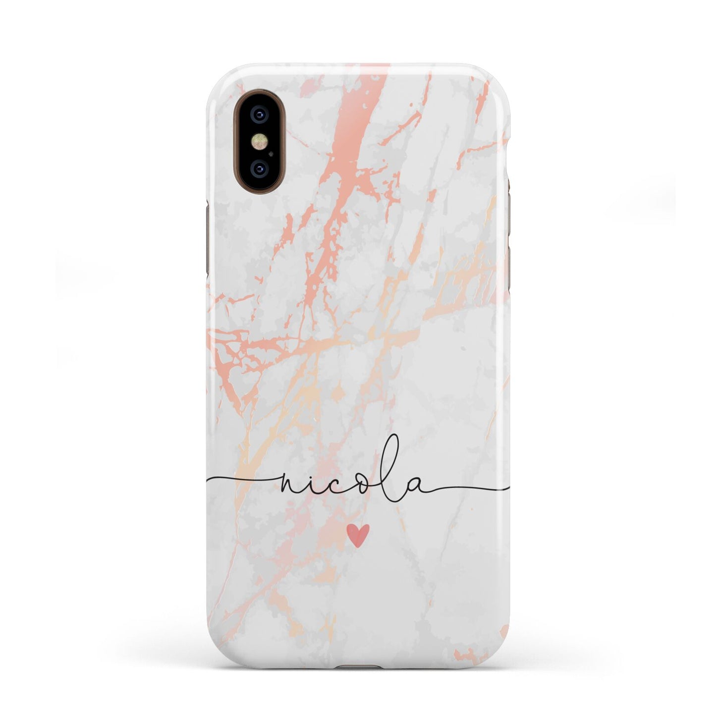 Personalised Name Pink Marble Heart Apple iPhone XS 3D Tough