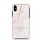 Personalised Name Pink Marble Heart Apple iPhone Xs Impact Case Pink Edge on Black Phone
