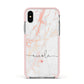 Personalised Name Pink Marble Heart Apple iPhone Xs Impact Case Pink Edge on Silver Phone