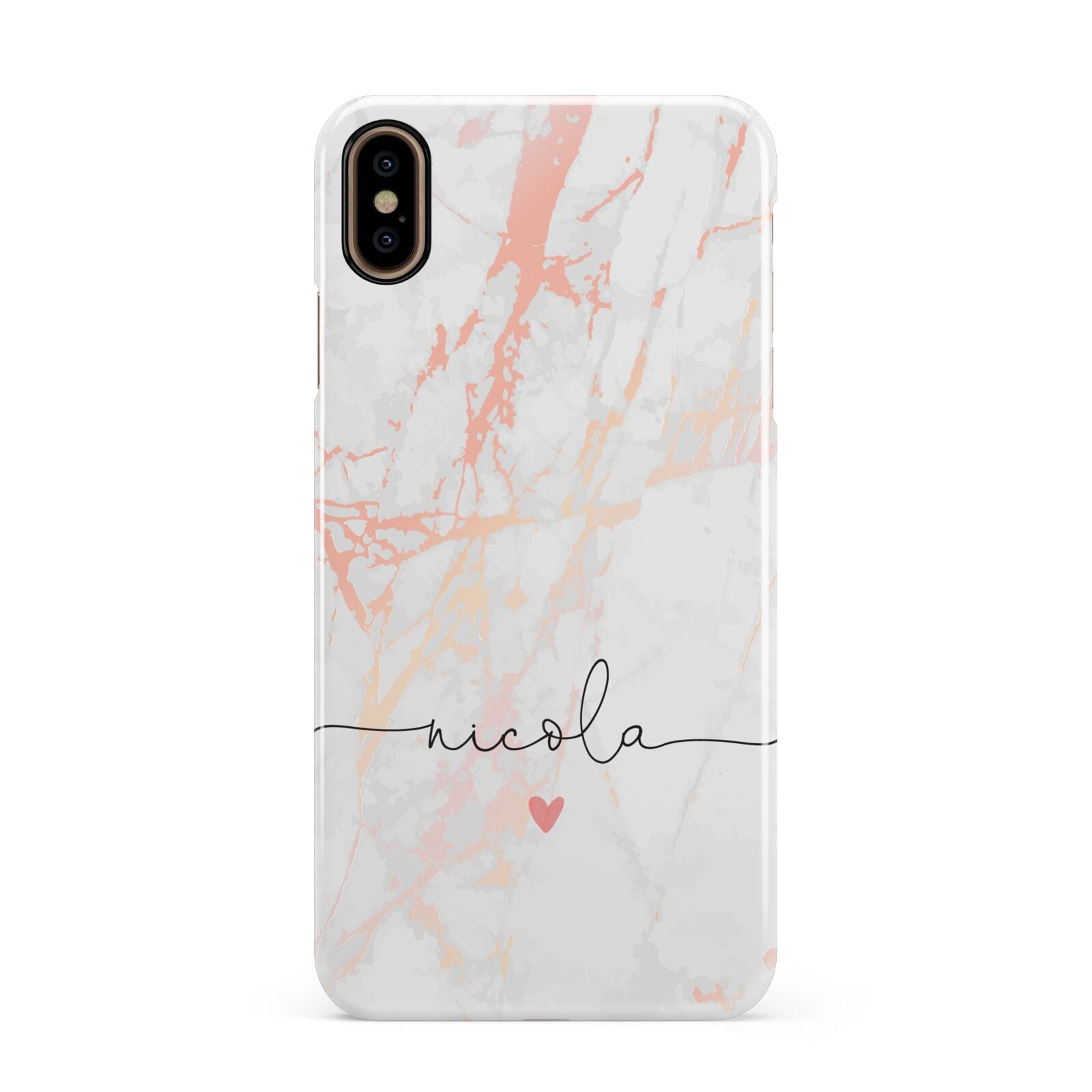 Personalised Name Pink Marble Heart Apple iPhone Xs Max 3D Snap Case