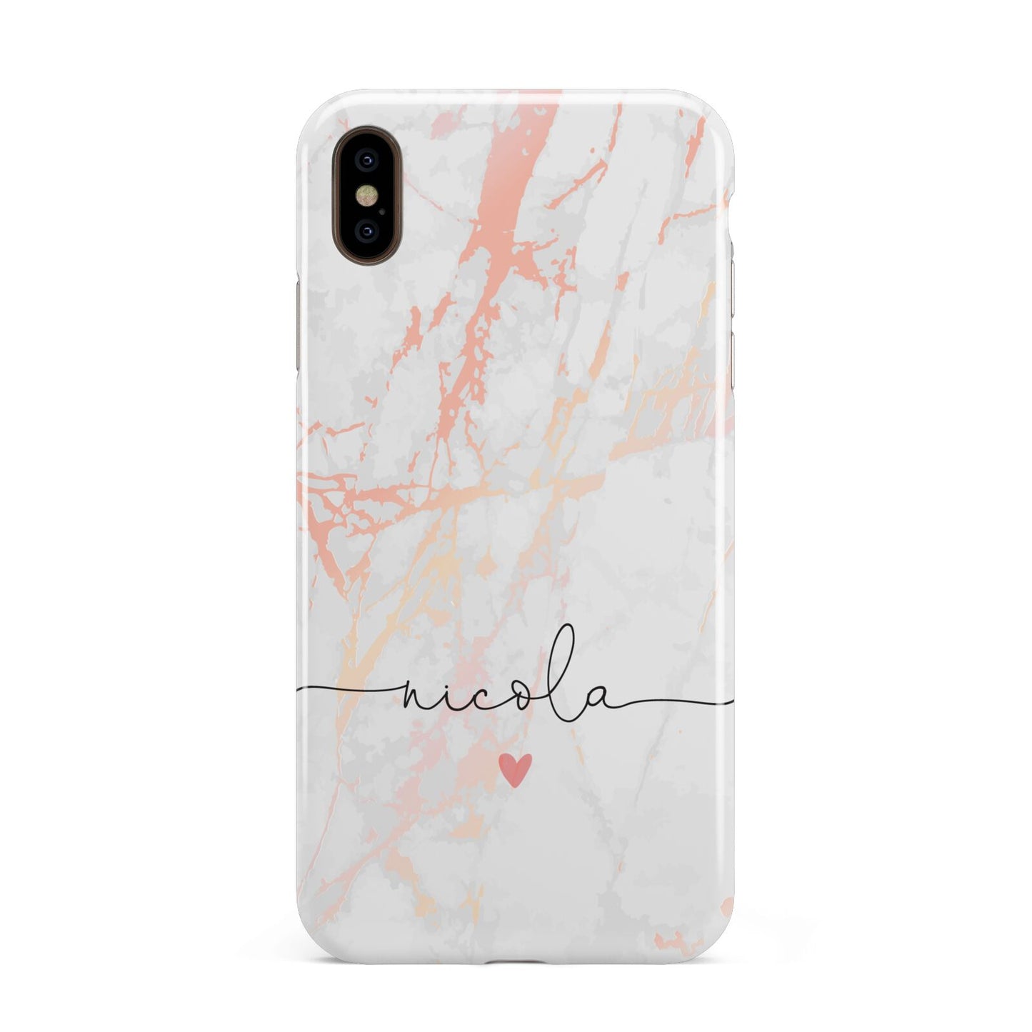 Personalised Name Pink Marble Heart Apple iPhone Xs Max 3D Tough Case