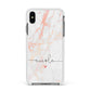 Personalised Name Pink Marble Heart Apple iPhone Xs Max Impact Case White Edge on Black Phone