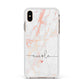Personalised Name Pink Marble Heart Apple iPhone Xs Max Impact Case White Edge on Gold Phone