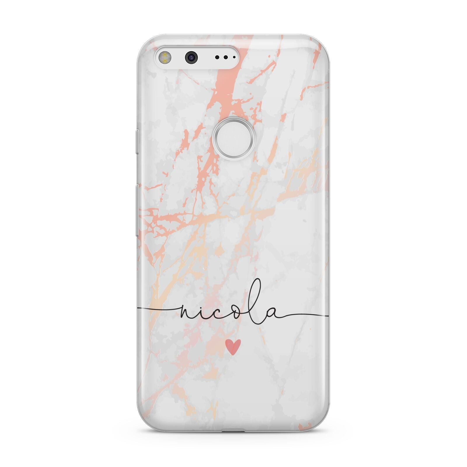 Personalised Name Pink Marble Heart Google Pixel Case