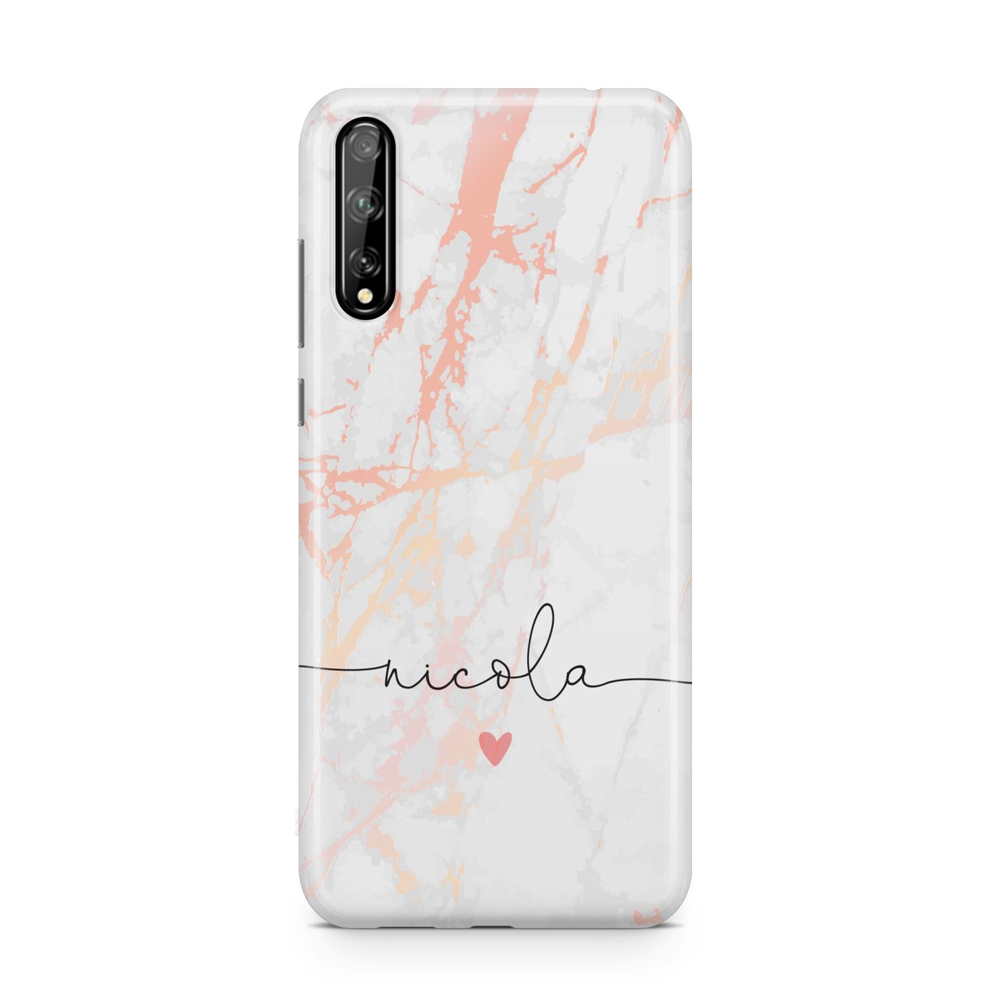 Personalised Name Pink Marble Heart Huawei Enjoy 10s Phone Case