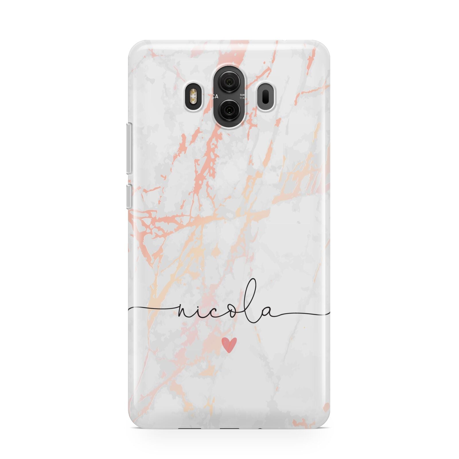 Personalised Name Pink Marble Heart Huawei Mate 10 Protective Phone Case