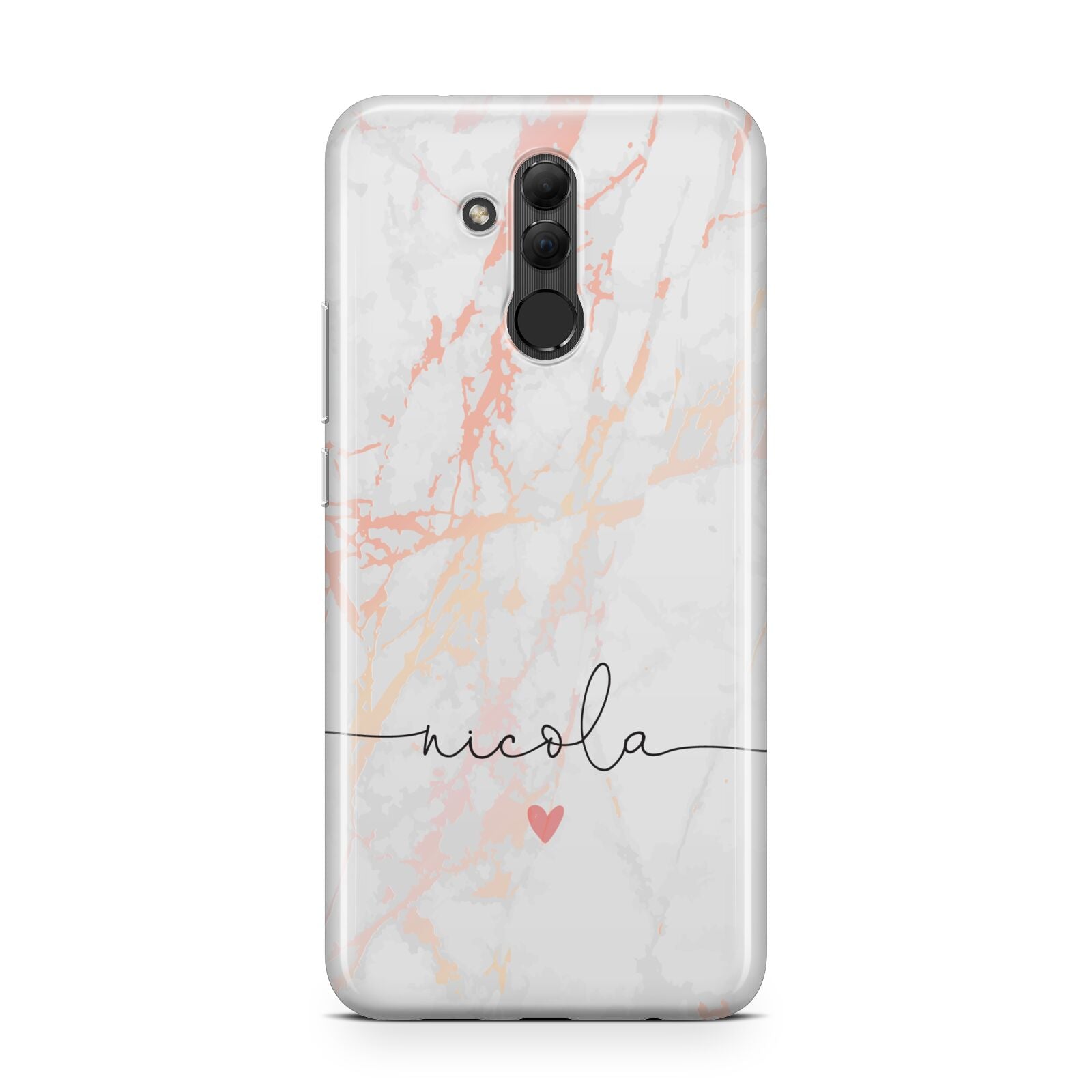 Personalised Name Pink Marble Heart Huawei Mate 20 Lite