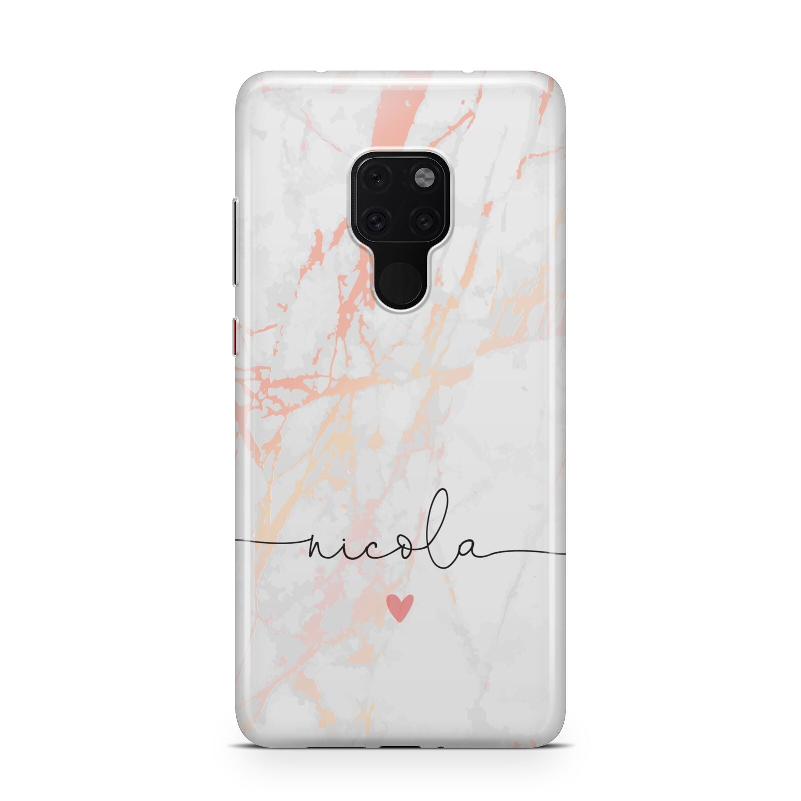 Personalised Name Pink Marble Heart Huawei Mate 20 Phone Case