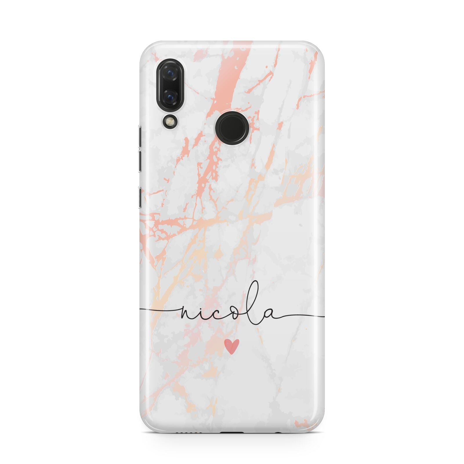 Personalised Name Pink Marble Heart Huawei Nova 3 Phone Case