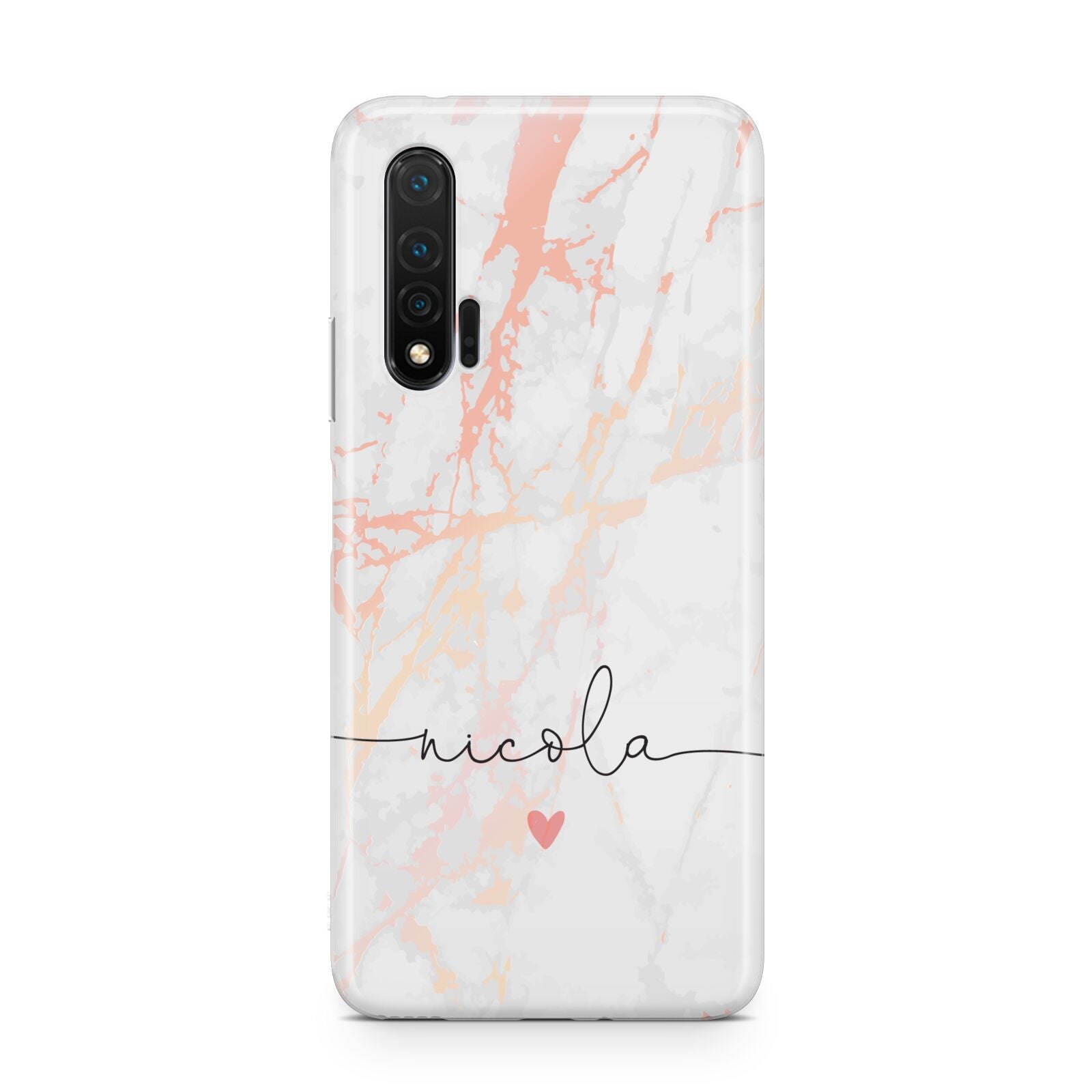 Personalised Name Pink Marble Heart Huawei Nova 6 Phone Case